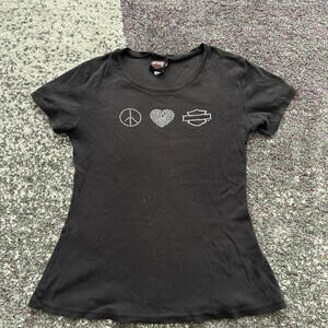 Harley-Davidson Peace Love Bar & Shield Rhinestone Tee